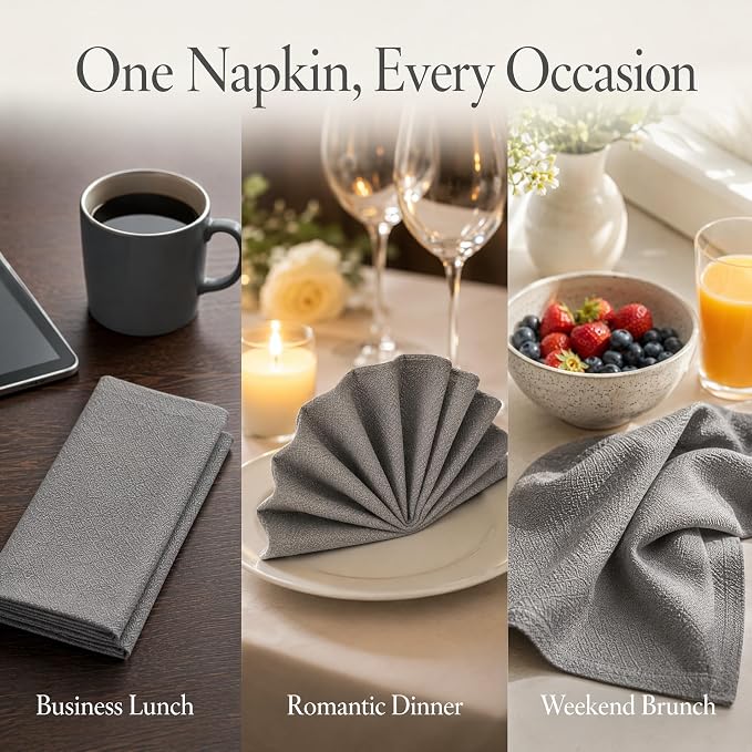 17x17 Grey Cloth Napkins Set of 24 Bulk Washable Restaurant Use | Planning a banquet? This bulk set of 24 washable grey linen napkins offers eco-friendly elegance for restaurants. - Image 6