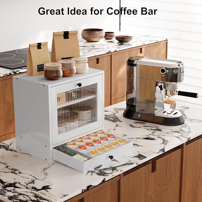 Alpeir Wooden Bread Box for Kitchen Countertop, Large Capacity with Ventilation Holes Adjustable Tiered-Shelf, Vintage Farmhouse Breadbox with Drawer & Window, Longer Freshness, White - Image 4