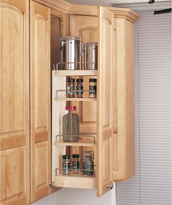 Rev-A-Shelf 8" Pullout Storage Organizer for Wall Kitchen Cabinets, Sliding Adjustable Shelves for Spice Rack or Cans, Wood and Chrome, 448-WC-8C - Image 8