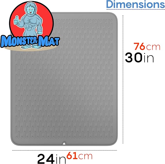 Monster Mat Extra Large Silicone Dish Drying Mat (30"x24") – Heavy Duty & Fast-Drying Silicone Mat - Non-Slip XL Dish Drying Mat For Kitchen Counter - Gray - Image 4