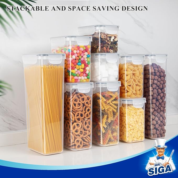 MR.SIGA 12 Pack Airtight Food Storage Container Set for Pantry Organization | Stackable, BPA Free plastic storage containers for pantry, great for snacks, spaghetti, includes 24 reusable sticker labels - Image 6