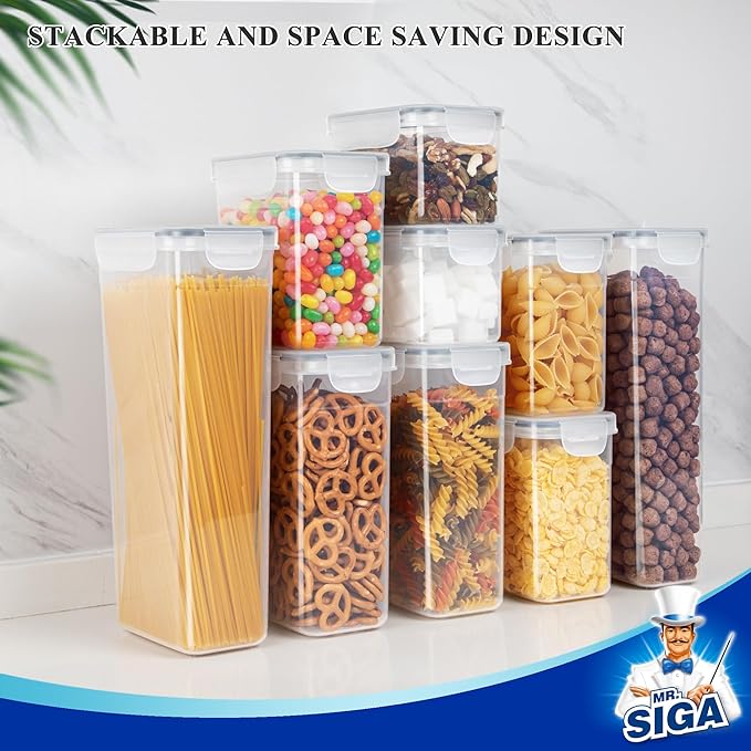 MR.SIGA 12 Pack Airtight Food Storage Container Set for Pantry Organization | Stackable, BPA Free plastic storage containers for pantry, great for snacks, spaghetti, includes 24 reusable sticker labels - Image 6