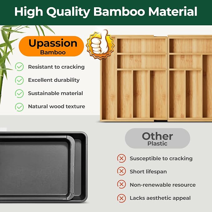 Large Silverware Organizer, 12 Slots Magnetic Connected Expandable Bamboo Utensil Drawer Organizer From 21 to 37.4 Inches, Adjustable Flatware and Cutlery Holder, Utensil Tray for Kitchen Natural - Image 6