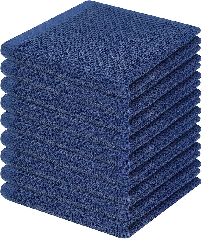 Homaxy 100% Cotton Waffle Weave Kitchen Dish Cloths, 9-Pack, Navy Blue | Ultra Soft Absorbent Dish Towels, Quick Drying Dish Rags with Hanging Loop, 12 x 12 Inches by Homaxy