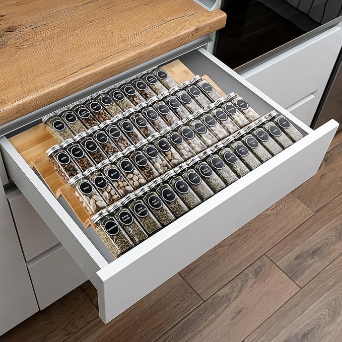 Bamboo Spice Rack Tray - Spice Drawer Organizer for Kitchen Cabinets Storage and Organization (Jars Not Included, 8 Individual Pieces, Not Adjustable) - Image 6