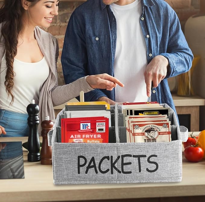 8 Compartment Fabric Snack Organizer with Handle, Portable Kitchen Pantry Storage and Spice Packet Organizer - Image 4