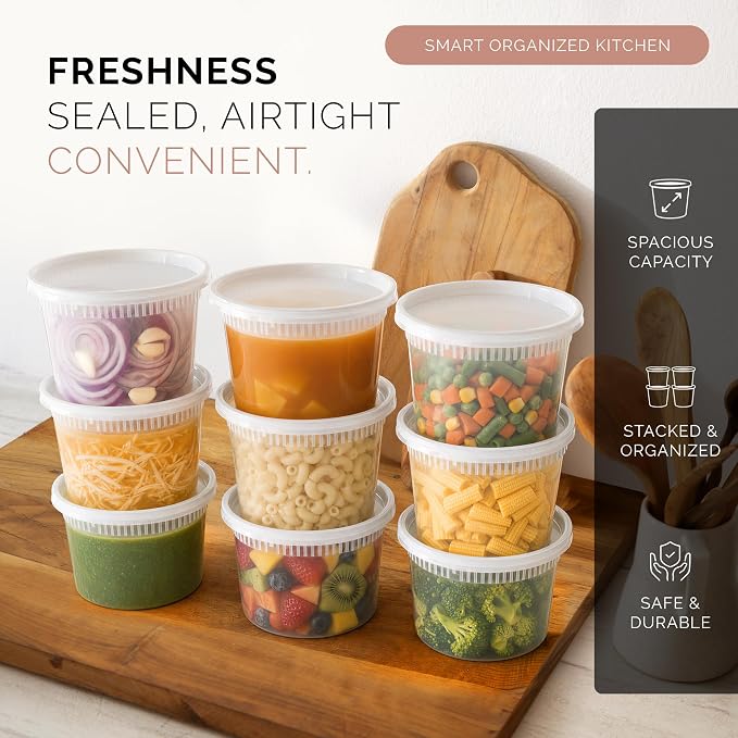 200 PACK (400 SETS) of 16 oz. Plastic Food Containers with Lids | Airtight, Microwave, Dishwasher, & Freezer Safe | Meal Prep, Disposable, Takeout Deli Soup Slime Round Food Storage Box - Image 3