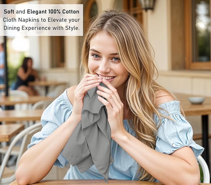 Ruvanti Cloth Napkins Set of 12, 18x18 Inches, 100% Cotton, Washable, Soft & Absorbent, Perfect for Wedding, Christmas, ‎Thanksgiving Dinners - Wild Dove - Image 6
