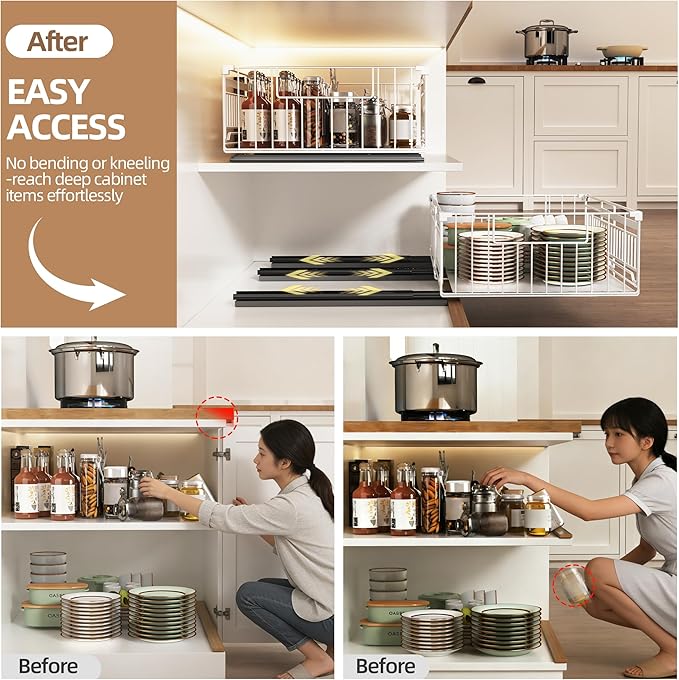 2 Pack Expandable Pull Out Cabinet Organizer, 15" Deep | Pull Out Drawers for Cabinets with width from 13" to 20", Cabinet Drawers Slide Out with Upgrade 3 Slide Rails, Hold 65 lbs - Image 5