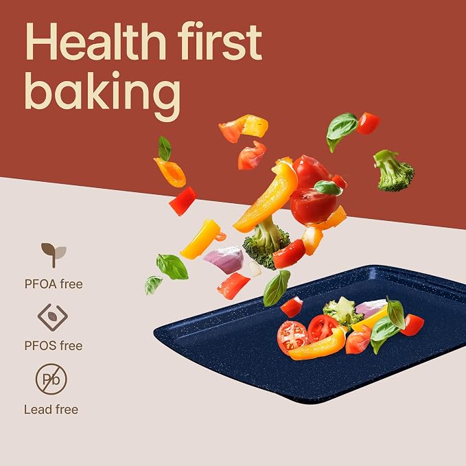 BAKKEN Kitchen Baking Pan Set - Nonstick Blue Marble Coating, Commercial Grade Carbon Steel Bakeware Sets, Baking Kitchen Essentials, PFOA, PFOS, PTFE Free, Oven Safe Tray (Up To 450° F), Set of 6 - Image 7