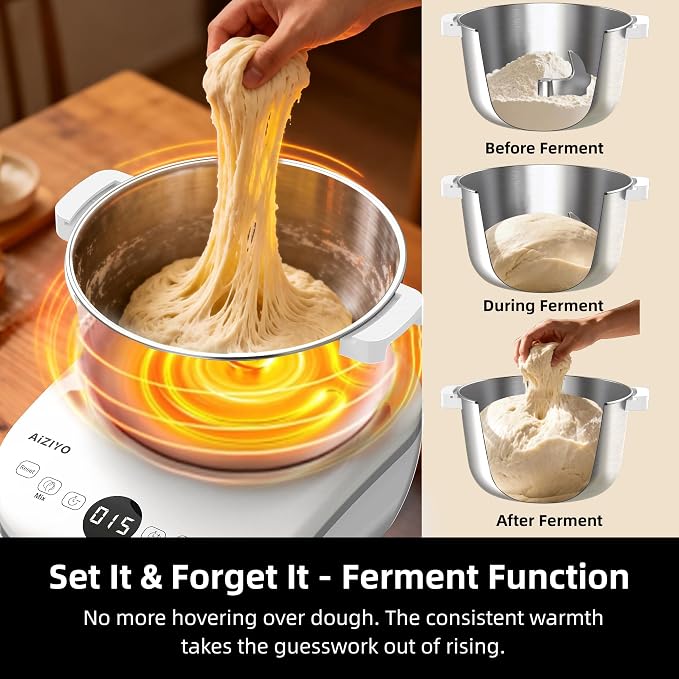 AIZIYO DoughChief, 7.4QT Dough Maker, Dough Mixer with Ferment Function, 304 Stainless Steel Bowl, Removeable lid, Face-up Touch Panel, Electric Dough Proofing Box for Pizza & Bread - Image 4