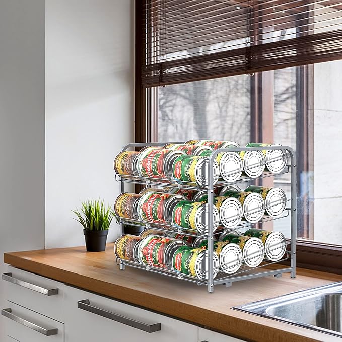 BTY Can Organizer for Pantry Stackable 2 Pack, Can Storage Organizer Rack Stacking Can Dispensers Small Space Holds up to 36 Cans for Pantry, Kitchen, Cabinet- Silver - Image 7