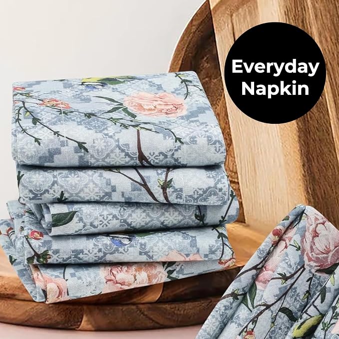 Bedding Craft Cotton Cloth Dinner Napkins Set of 12 – 18x18 Birds Print Design with 1" Fold – Reusable Machine Washable Fabric Napkins for Parties, Dining & Everyday Use - Image 5