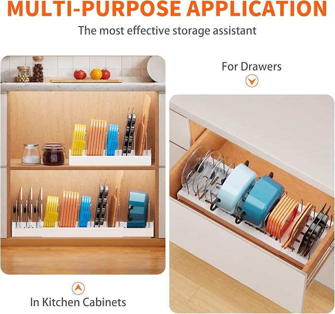 Antigo 2 Pack Expandable Pots and Pans Organizer, lid organizer | 9 Adjustable Stainless Steel Dividers，For Kitchen Countertop Cabinet and Pantry, For Food Container lid, 12.6"-22.4" Wide - Image 4