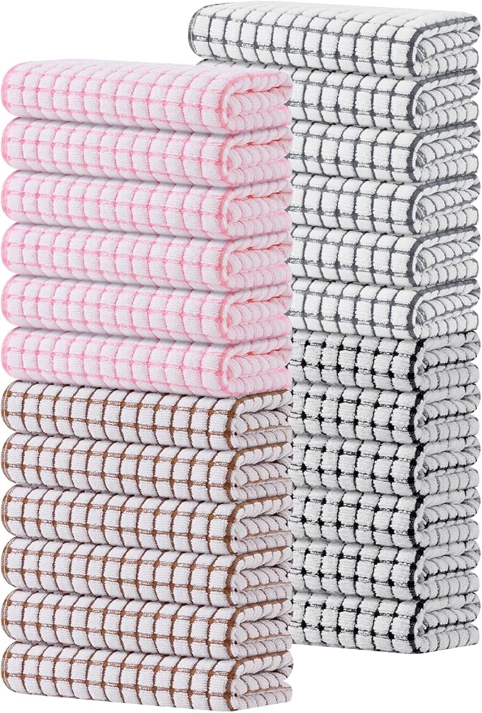 Kitinjoy Cotton 24 Pack Terry Kitchen Towels, Mix Color | 16 x 25 Inches Super Soft and Absorbent Dish Towels, Quick Drying hand towels for kitchen Drying by Kitinjoy
