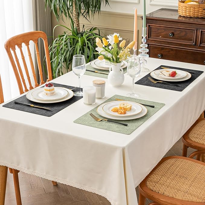 Romanstile Vinyl Placemats Set of 4, Reversible Faux Leather Heat Resistant Wipeable Table Mats, Waterproof Washable Non-Slip Table Placemats for Dining/Kitchen/Party/Outdoor (Grey Green, 12" x 17") - Image 2
