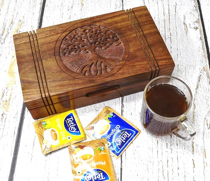 Wooden Tea Box - Tea Box for Tea Bags Organiser - Engraved Hardwood Tea Chest with 6 Compartments - Tea Storage Box Multi Functional - Wood Tea Box Organiser - 10 x6 inch (6 compartment box) - Image 8