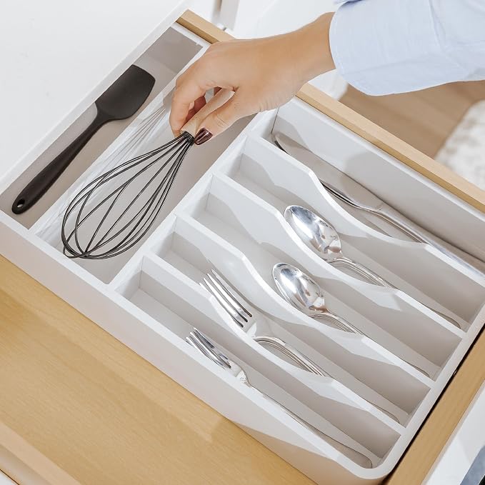 Silverware & Utensil Organizer, Fixed 10.5 in, White | Cutlery, flatware holder, rounded corners, 7 compartments, non-slip feet, kitchen drawers - Image 7