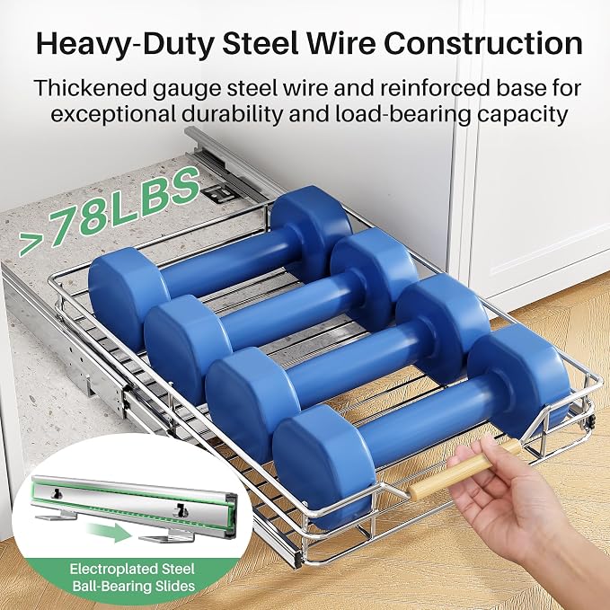 Pull out Cabinet Organizer, 9"W X 21"D, Heavy Duty Smooth Sliding Under Cabinet Shelves for Pots and Pans, Full-Extension Roll out Drawers, Slide out Organization for Home Kitchen Pantry - Image 5