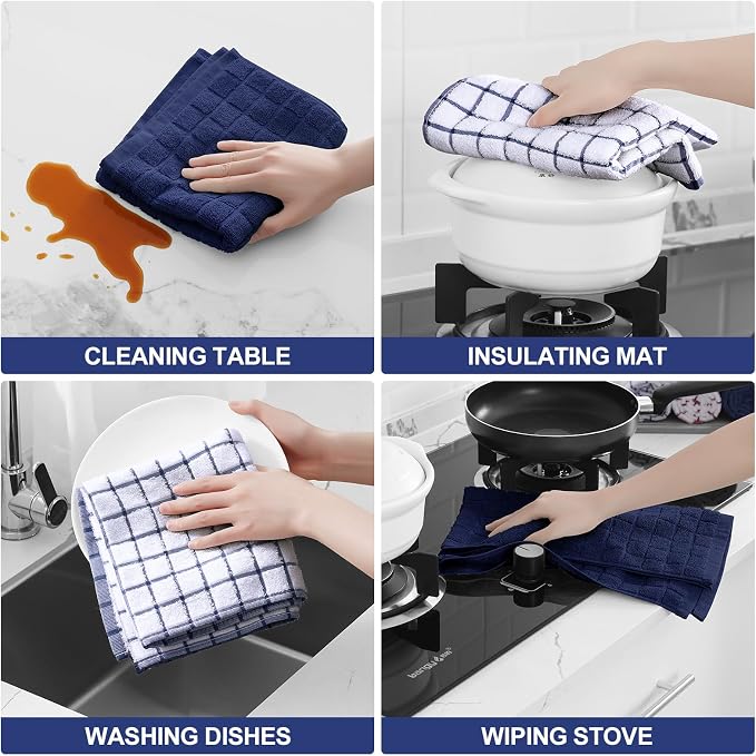 Homaxy Large Premium Cotton Kitchen Towels 16"x 28", 8 Pack, Dusty Blue | Natural Ring Spun 390 GSM Dish Towels, Super Absorbent Terry Kitchen Hand Towels, Soft Tea Towels with Hanging Loop - Image 4