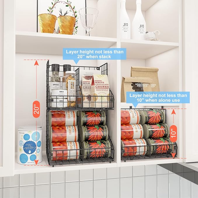 JKsmart 4 Pack Stackable Can Organizer for Pantry with Adjustable Dividers, Soda Can Organizer, Can Storage Dispenser Holds up to 56 Cans, Metal Wire Baskets Can Holder for Kitchen Cabinet Pantry - Image 4