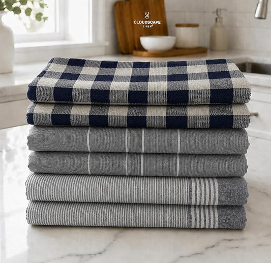 CSL Premium Kitchen Towels Set of 6,Highly Absorbent,Quick Dry,18x28,Indigo by CloudScapeLinen