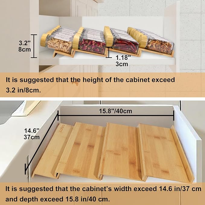 Spice Drawer Organizer with 28 Bamboo-lidded Spice Jars and 216 Labels,Non-slip Rubber, Bamboo 4 Tier Spice Racks Tray Seasoning Containers for Kitchen Drawers,Cabinets,13" Wide * 15.8" Deep - Image 2