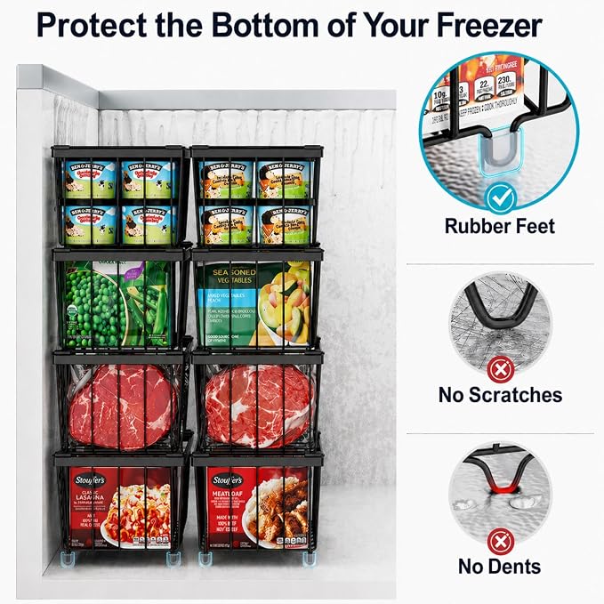 Chest Freezer Organizer Bins - Small Baskets for 7 Cu.Ft, 6 Pack | Easy Access Handles, Stackable Deep Freezer Wire Baskets, Vertical Space Sorts for Frozen Meat, Vegetable and Bagged Items - Image 7