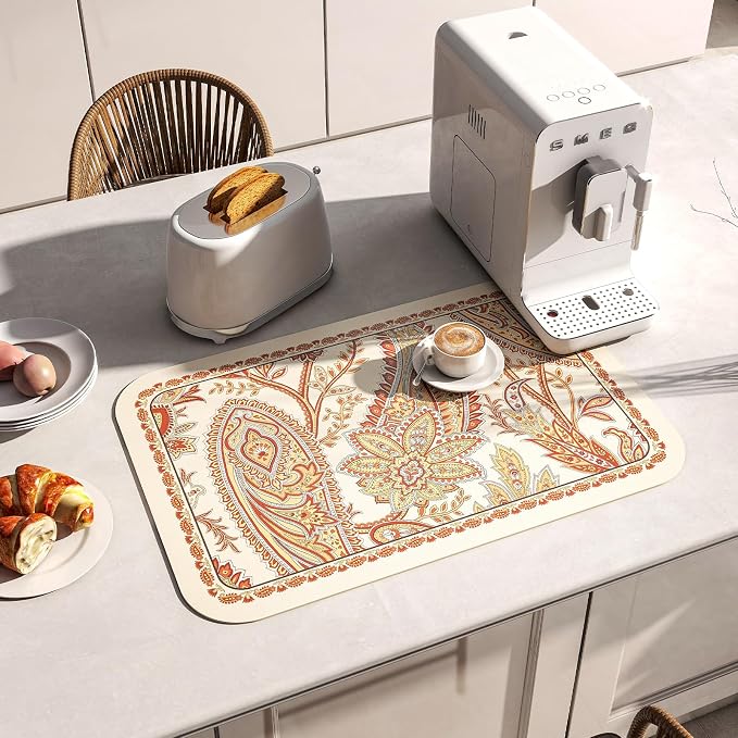 Designer Paisley PVC Placemats Set of 6,Classic Pattern Yelllow Rectangular Placemat, Waterproof and Heat-Resistant Paisley Style, Decoration for Kitchen, Party,Dinning,New Year,12"*17" - Image 2