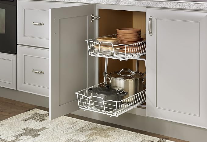 ClosetMaid 14 in. Pull Out Cabinet Organizer, 2 Tier, Heavy Duty, Slide Out Pantry Shelves Drawers for Kitchen, Bathroom, White - Image 2