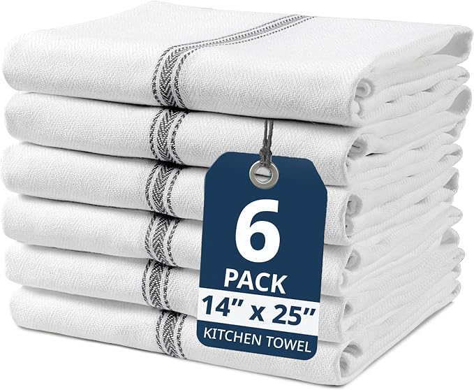 LANE LINEN Kitchen Towel Set - 100% Cotton, Black Dish Towels, Absorbent Tea Towels, Soft & Durable, Reusable Hand Towels, 14” x 25”, 6-Pack by LaneLinen