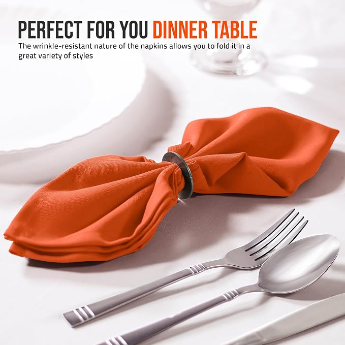 Utopia Home [12 Pack, Orange] Cloth Napkins 18x18 Inches, 100% Polyester | Hemmed Edges, Washable and Reusable Ideal for Parties, Weddings and Dinners - Image 6