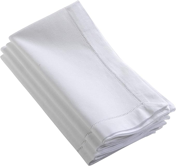 SARO LIFESTYLE Hemstitched Napkins (Set of 4) - Linen Blend Cloth Napkins for Weddings, Holiday Dining, Dinner Parties & Everyday Table Décor, 20"x20", White by SaroLifestyle