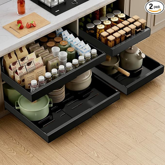 PAKETA 2 Pack Expandable Pull Out Cabinet Organizer,21" Deep | Pull Out Drawers for Cabinets with width from 12" to 20",Sliding Drawers for Cabinets with Upgrade 3 Slide Rails,hold 65 lbs by Unknown