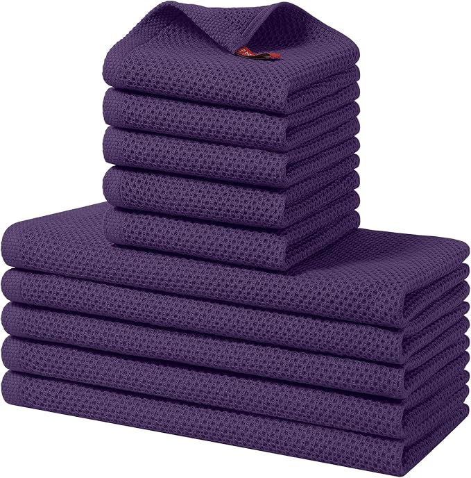 Homaxy 10 Pack 100% Cotton Kitchen Towels and Dishcloths Set, Eggplant | 12 x 12 Inches and 13 x 28 Inches Kitchen Towels Set, Ultra Soft Absorbent Dish Cloths for Washing Dishes by Homaxy