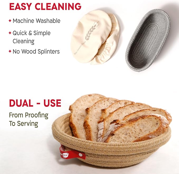 KneadAce Sourdough Starter Kit – 24oz Starter Jar, 2 Cotton Rope Banneton Proofing Baskets, Magnetic Bread Lame for Scoring – Gift for Bakers & Complete Sourdough Bread Baking Set - Image 3