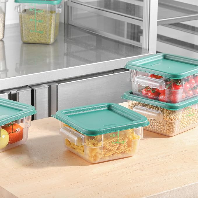 4 Pcs 2 QT Square Food Storage Containers with Green Lids Kitchen Container Set with Handle, Clear Scarle for Grain Bean Stackable Dishwasher Freezer Safe BPA-Free Polycarbonate Home Party - Image 3