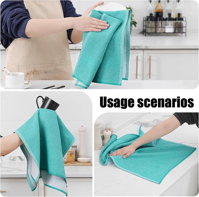 Homaxy 380 GSM Cotton Premium Kitchen Towels 8 Pack, 18"x 28", Teal | Flat and Terry Dish Towels, Highly Absorbent Tea Towel Set with Hanging Loop, Soft Utility Kitchen Hand Towels - Image 4