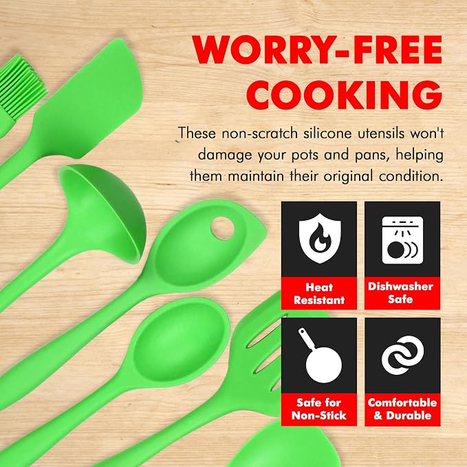Chef Craft Premium Silicone Kitchen Tool and Utensil Set, 7 Piece, Green - Image 3