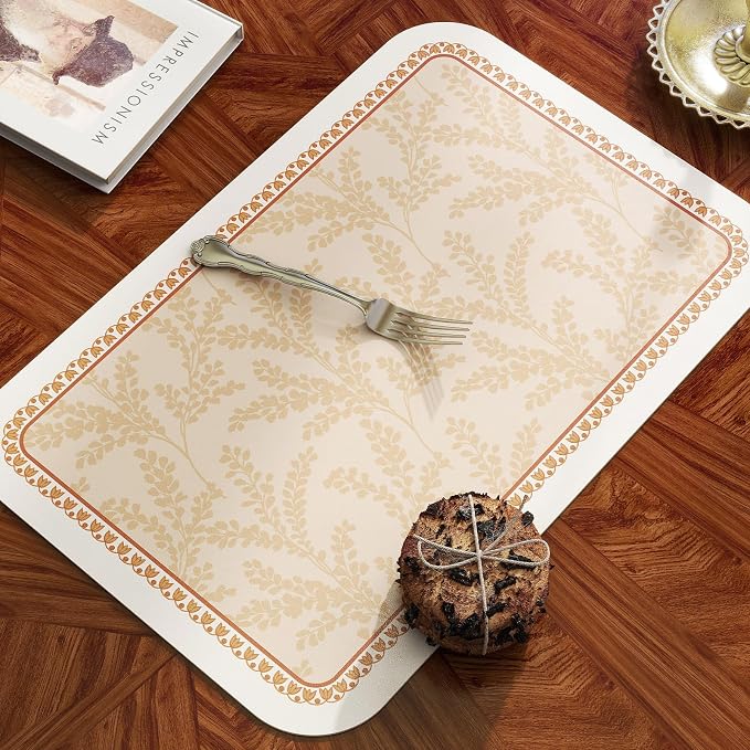 Vinyl Waterproof Placemats Set of 6 Rectangular,12"*17"-Flora C | Wipeable Beautiful Print Place Mats,Stain Resistant,Heat Resistant,Everyday Meals,Kitchen,Dinning,Holiday,Decor - Image 3