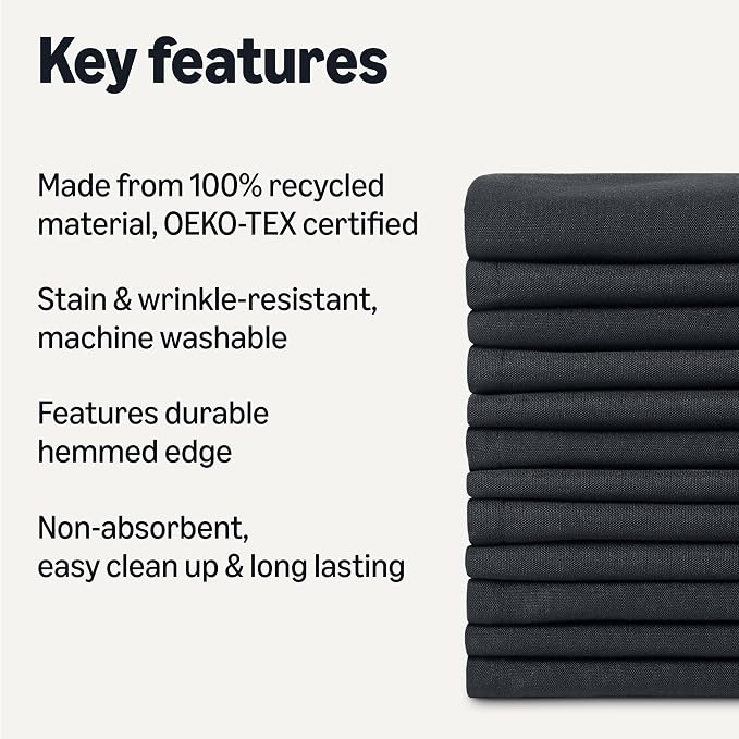 Amazon Basics Reusable Stain and Wrinkle Resistant Cloth Napkins, 17 x 17 inches, Black, 12 Count (Pack of 4) - Image 2