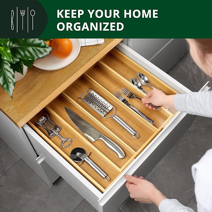 ROYAL CRAFT WOOD Luxury Bamboo Kitchen Drawer Organizer - Silverware Organizer - Utensil Holder and Cutlery Tray with Grooved Drawer Dividers for Flatware and Kitchen Utensils (5 Slot, Natural) - Image 6