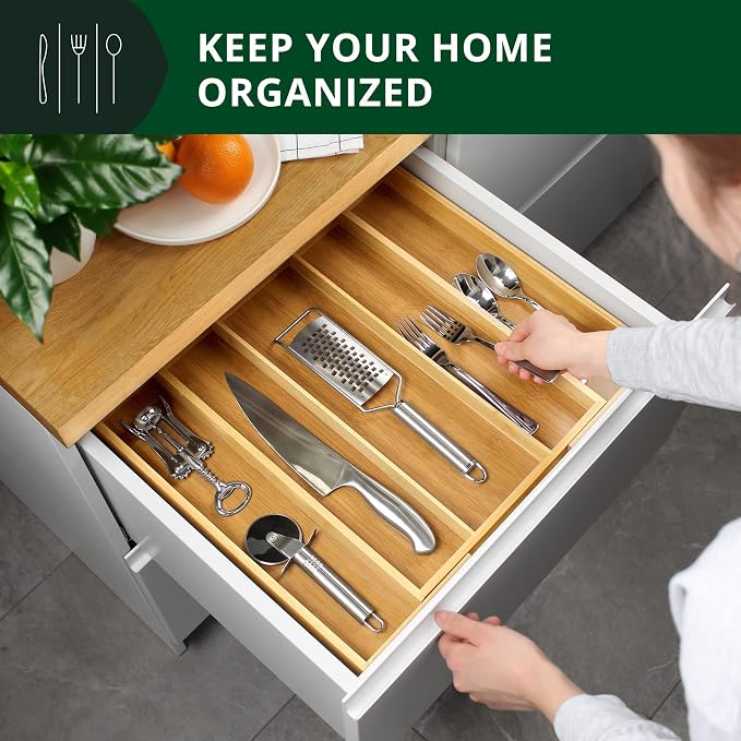 ROYAL CRAFT WOOD Luxury Bamboo Kitchen Drawer Organizer - Silverware Organizer - Utensil Holder and Cutlery Tray with Grooved Drawer Dividers for Flatware and Kitchen Utensils - Image 6