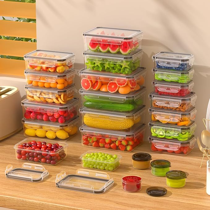 48 PCS Food Storage Containers with Lids Airtight (24 Containers & 24 Lids), Leak proof Meal Prep Container Set for Kitchen Storage, BPA-free, PVC-free Plastic, Microwave/Dishwasher Safe, Labels & Pen - Image 7