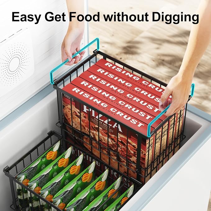 Freezer Organizer Bins - Height-Adjustable Holds 12" Pizza, 4 Pack | Extra Large, Stackable For 5 to 7 Cu. Ft Chest Freezers, Easily Sort and Get Frozen Foods with Handles, No Digging, Black - Image 5