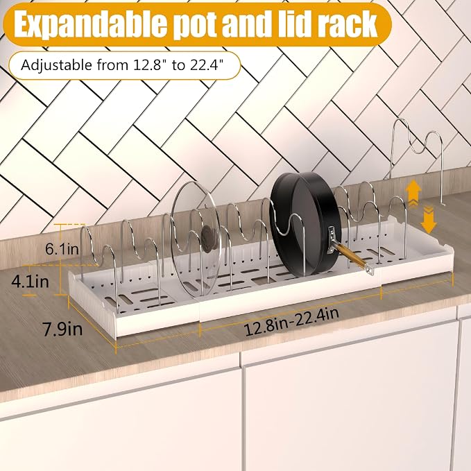 Pot and Pan Organizer 2 Pack,Expandable Lid Organizer Inside Cabinet | Easy to Install, Each Rack Contains 10 Frames, Easy to Clean, 304 Stainless Steel, High-Strength PP Plastic, White - Image 2
