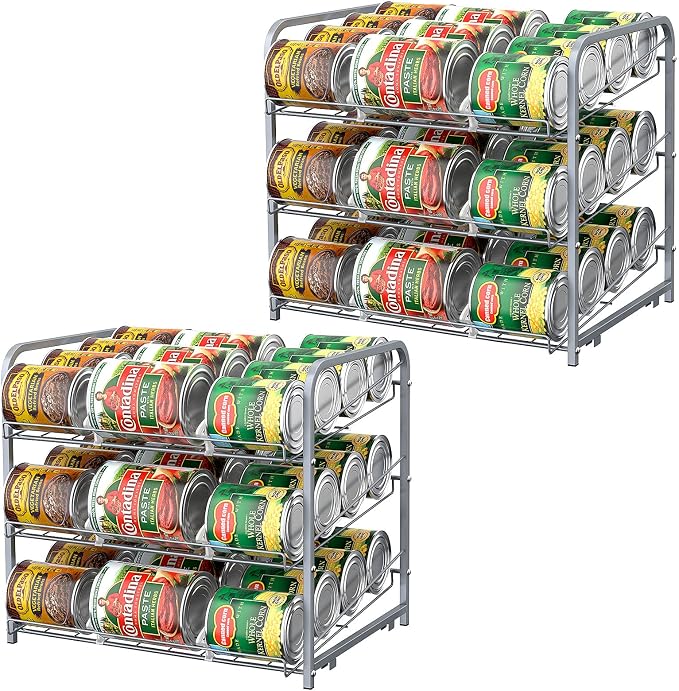 BTY Can Organizer for Pantry Stackable 2 Pack, Can Storage Organizer Rack Stacking Can Dispensers Small Space Holds up to 36 Cans for Pantry, Kitchen, Cabinet- Silver by BTY