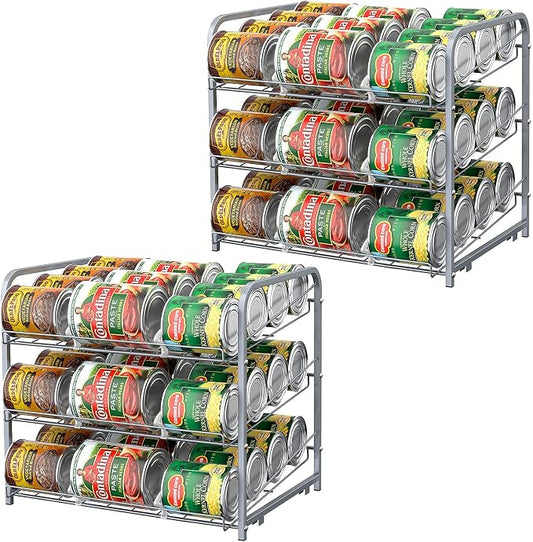 BTY Can Organizer for Pantry Stackable 2 Pack, Can Storage Organizer Rack Stacking Can Dispensers Small Space Holds up to 36 Cans for Pantry, Kitchen, Cabinet- Silver by BTY