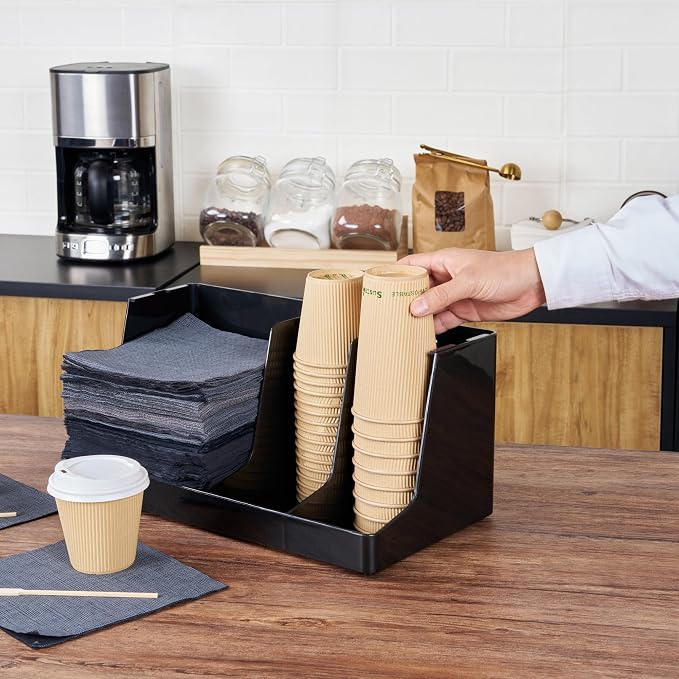 Restaurantware Restpresso Coffee Bar Organizer, 1 Count Durable 3 Compartments, Compact Size, Black Plastic Tabletop Coffee Supplies Organizer For Homes, Office Spaces, Breakrooms, and Lounges - Image 5