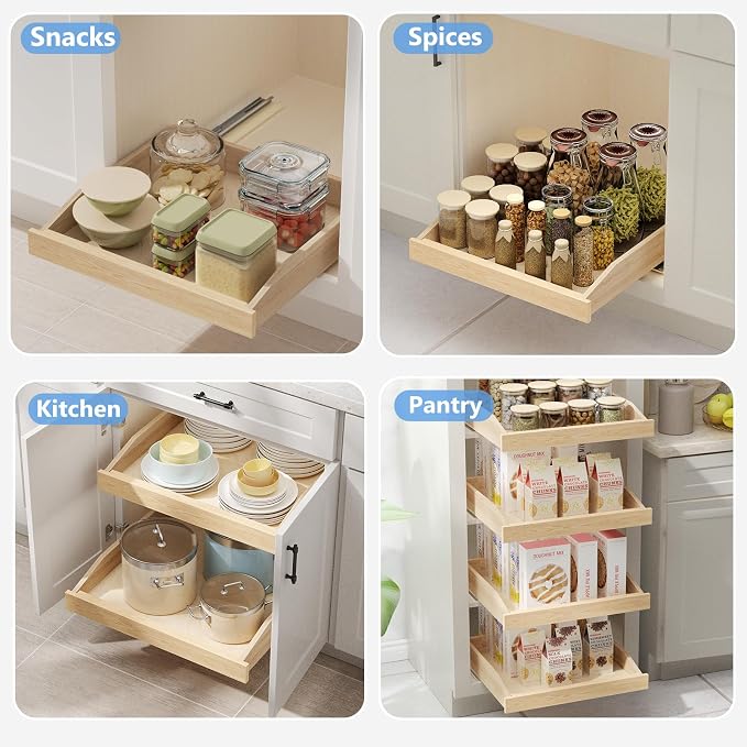 LOVMOR Single Pull Out Cabinet Organizer 25½”W x 21”D, Soft Close Slide Out Drawer Storage Shelves for Kitchen, Wood Cabinet Shelf Pull-Out Organizer Storage for Base Cabinets - Image 4